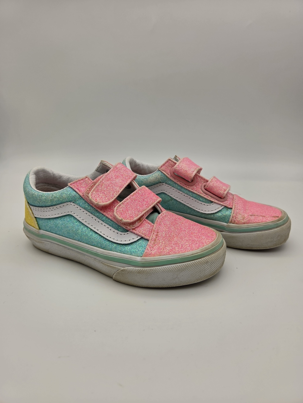 Vans Old Skool V Pastel Rainbow Glitter Velcro Sneakers Girl Kids Shoe Size 11